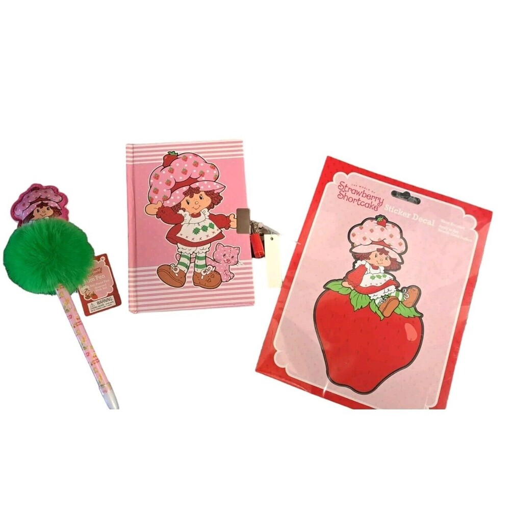 STRAWBERRY‎ SHORTCAKE Stationary Lot Journal w/Lock, Pom Pen, Sticker Decal NWT